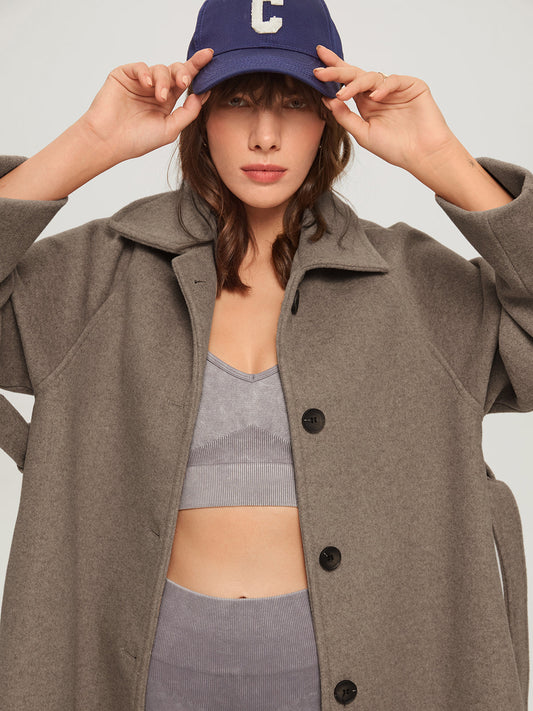 Stylischer Gürtelmantel Lang Überwurf Damen - IdealeKleiden