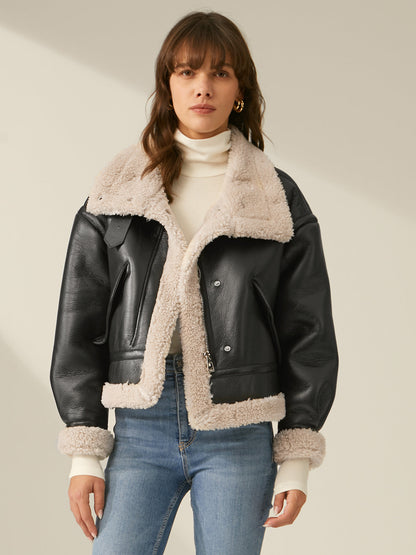 Gefütterte Lederjacke Warm Flugstyle