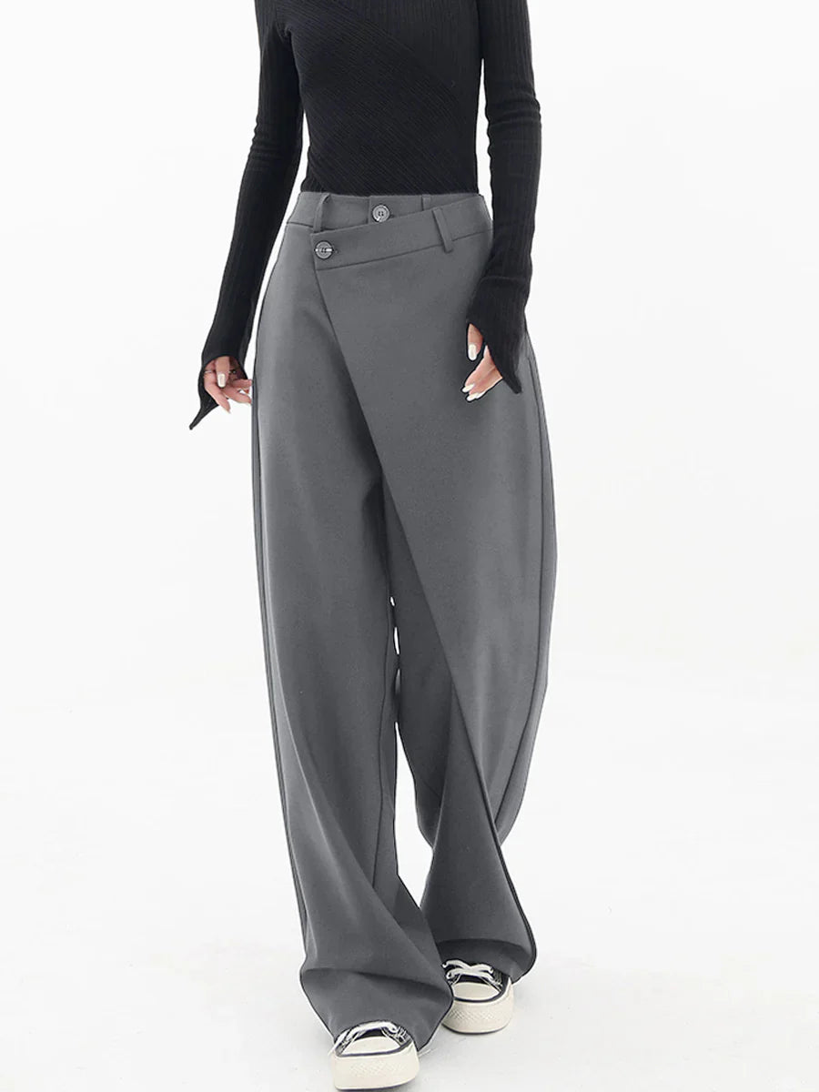 Damenhose Weitbein mit Knöpfen