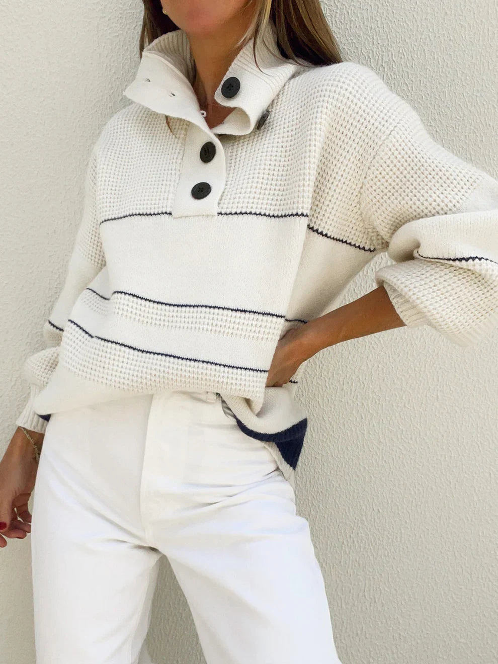 Offener Damenpullover mit Knöpfen Elegant - IdealeKleiden