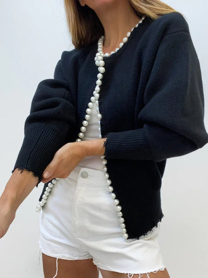 Vivien Strickjacke Damen Perlenschmuck Elegant