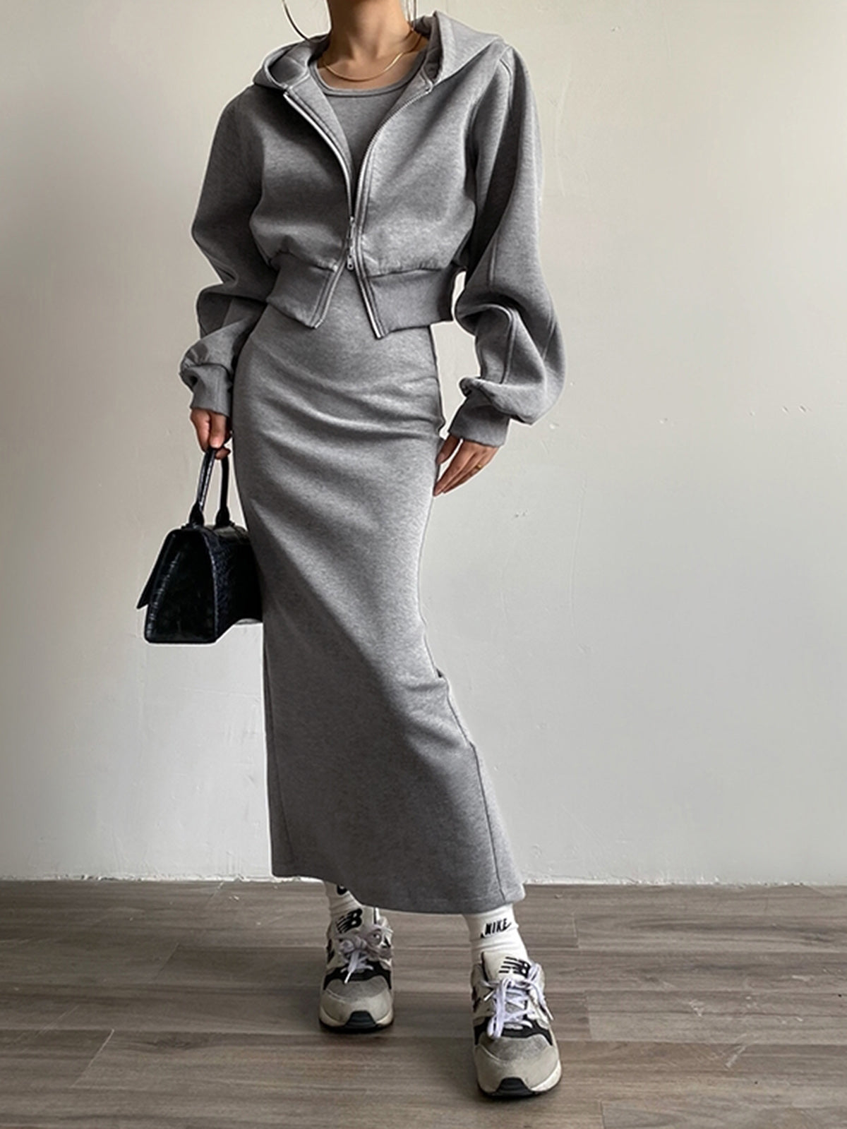 Damen Hoodie Langarm Zip Oben