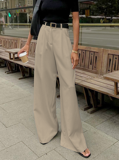 Damen Plisseröhose Breit mit Gürtel Elegant