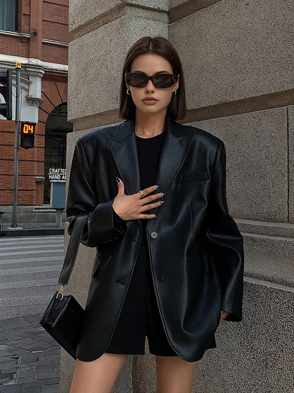 Lederblazer Damen Elegant Schwarz