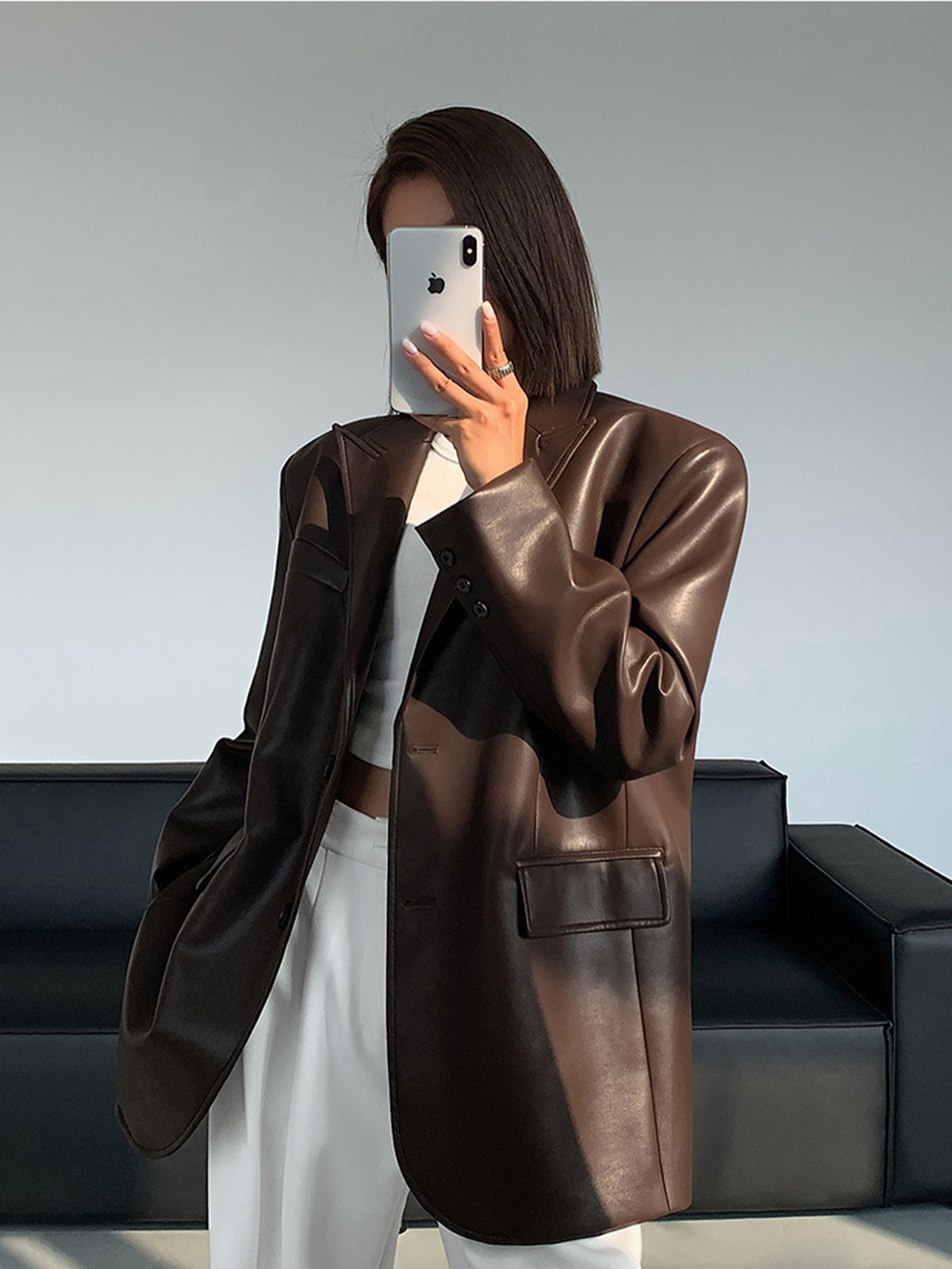 Lederblazer Damen Elegant Schwarz