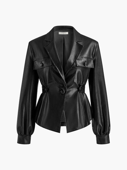 Stylische Lederjacke Gürtel Detail - IdealeKleiden