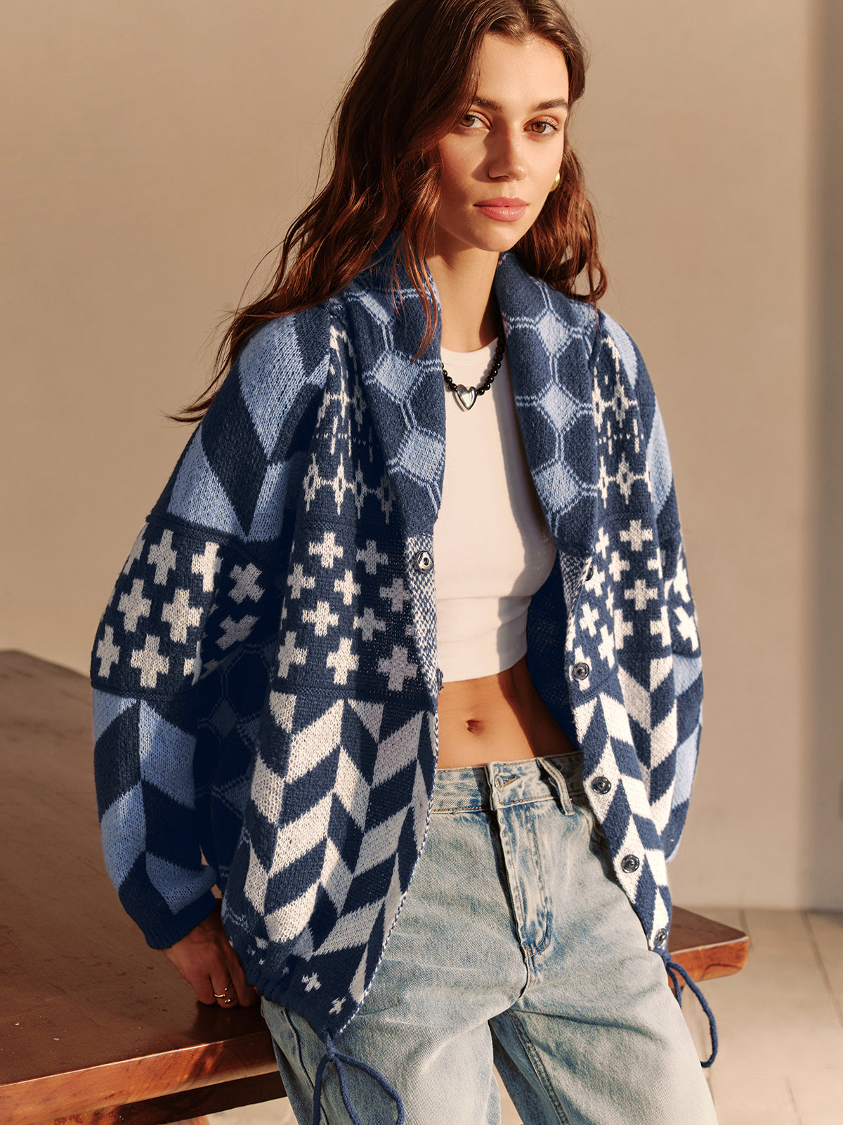 Boho Chic Jacke Gedruckt Cozy Schnitt