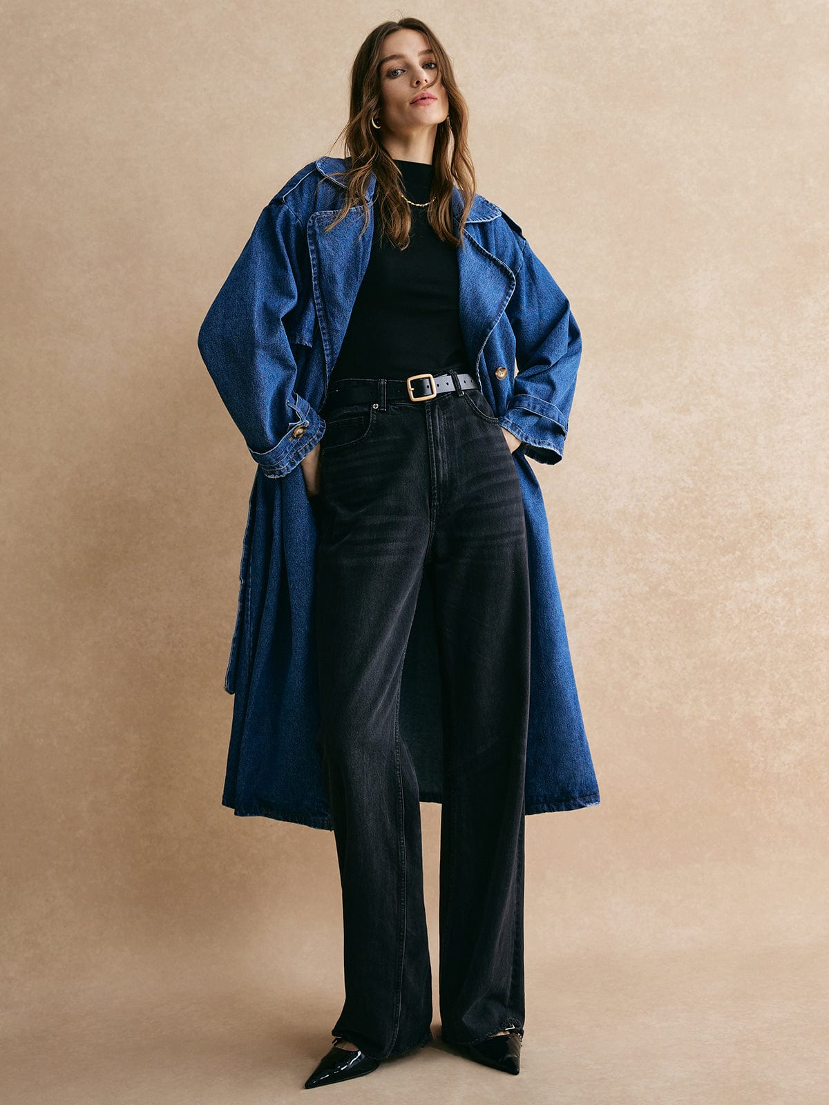 Große Denim Trenchcoat Modern Lässig