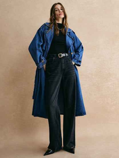 Große Denim Trenchcoat Modern Lässig