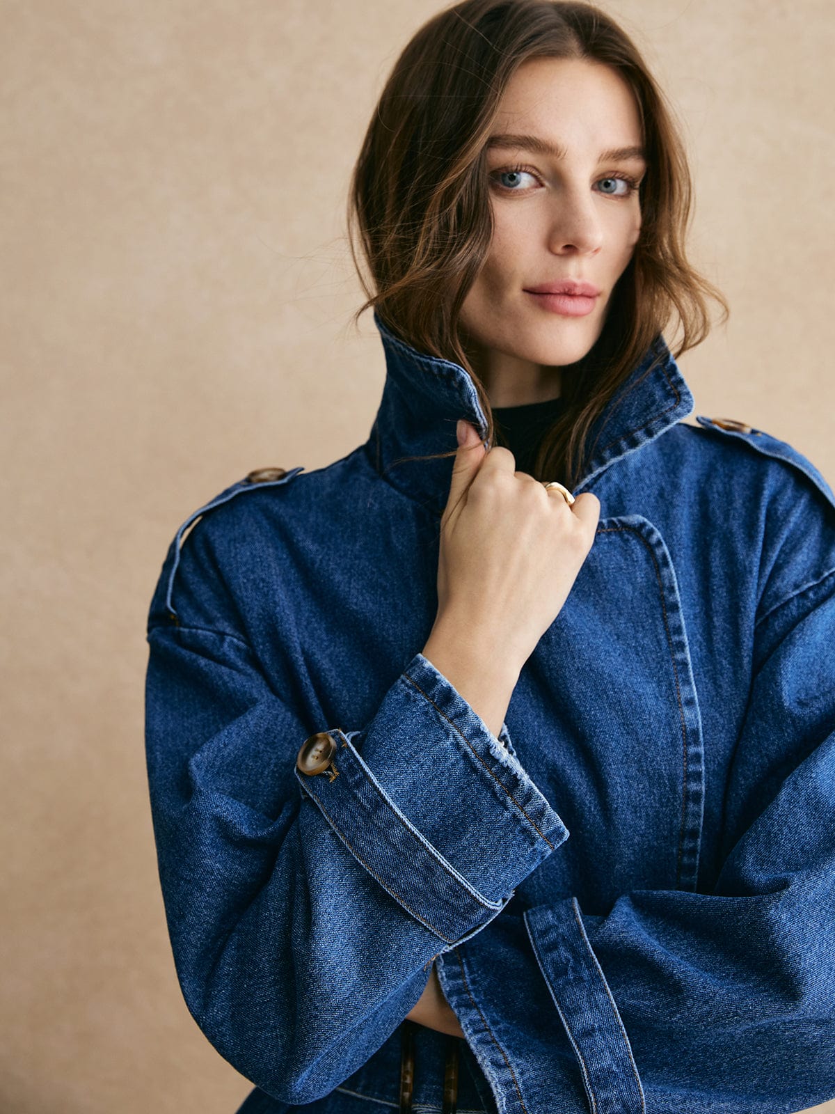 Große Denim Trenchcoat Modern Lässig - IdealeKleiden