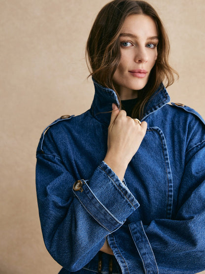 Große Denim Trenchcoat Modern Lässig - IdealeKleiden
