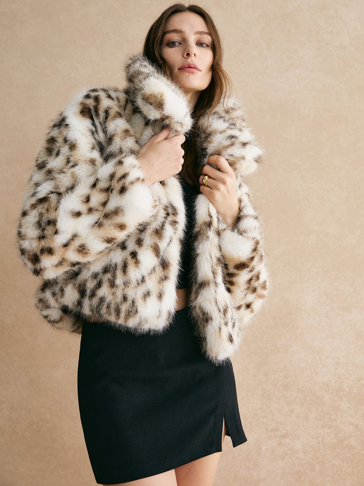 Stylische Kunstfelljacke Leopardenmuster Trendy