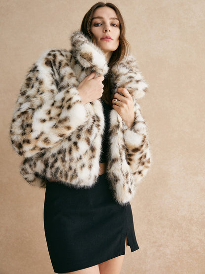 Stylische Kunstfelljacke Leopardenmuster Trendy