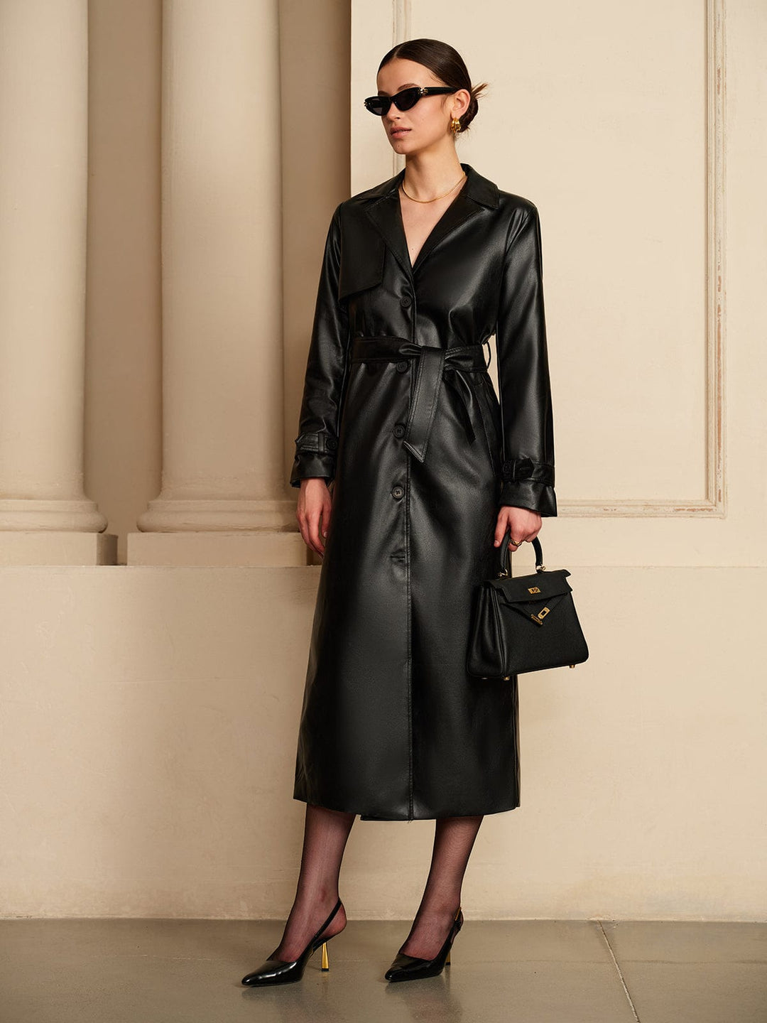 Eleganter Leder-Trenchcoat Damen Luxus-Design
