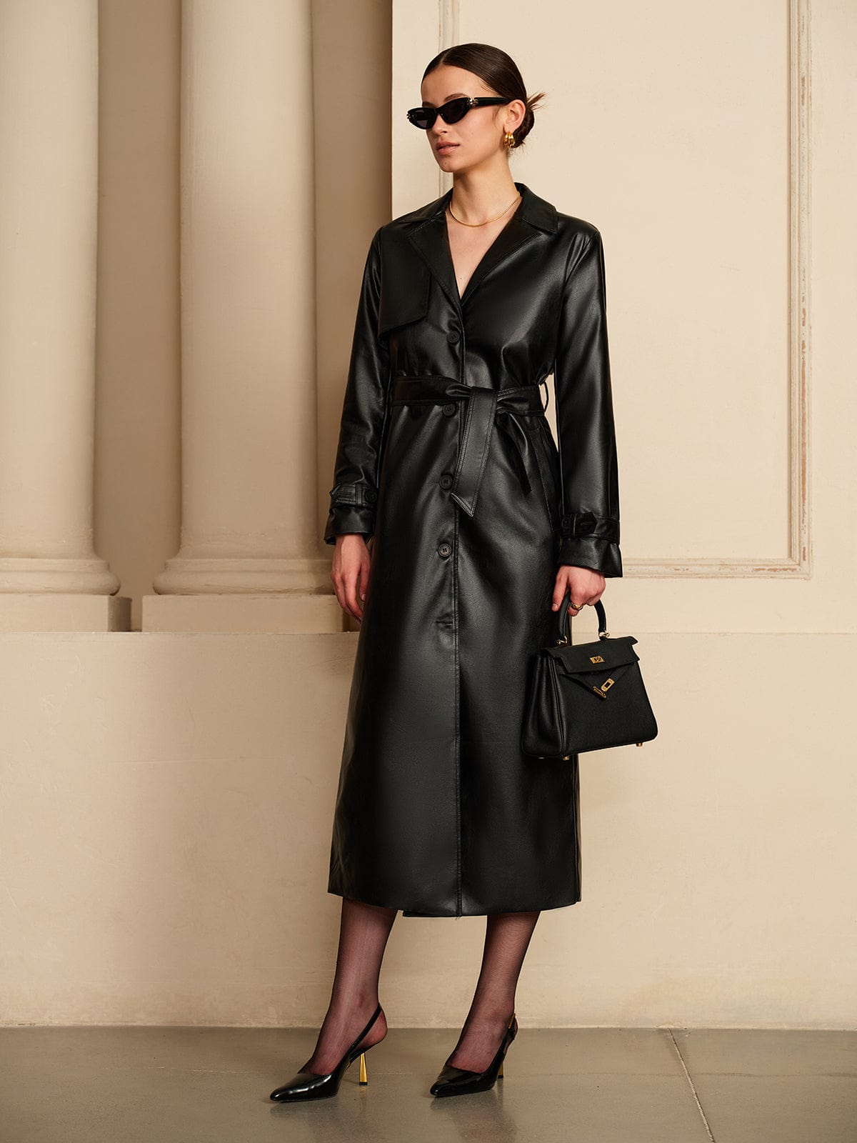 Eleganter Leder-Trenchcoat Damen Luxus-Design