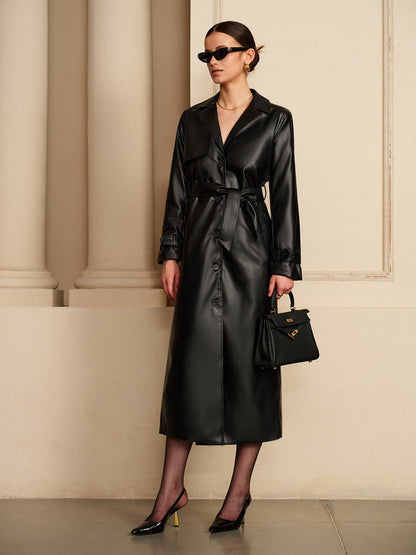 Eleganter Leder-Trenchcoat Damen Luxus-Design