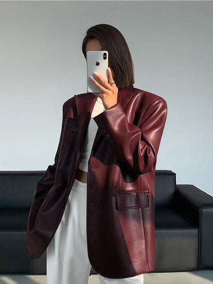 Lederblazer Damen Elegant Schwarz