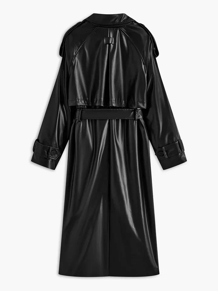 Stylische Kunstlederjacke Damen Lang - IdealeKleiden
