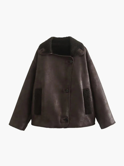 Elegante Kunstlederjacke Damen Warm
