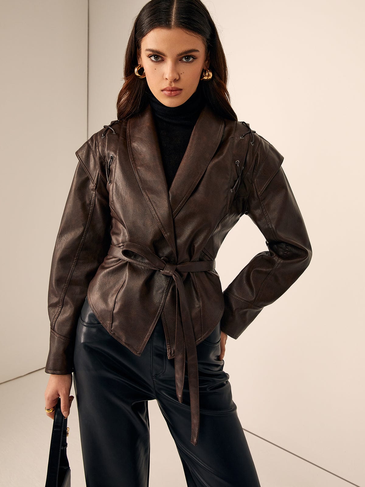 Schicke Lederjacke Damen Slim Fit - IdealeKleiden