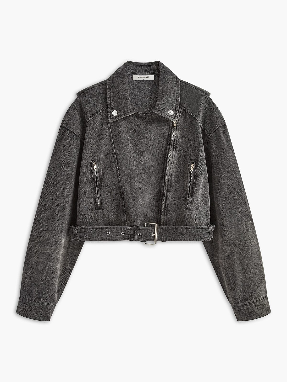 Schwarze Denim-Bikerjacke Rockstyle
