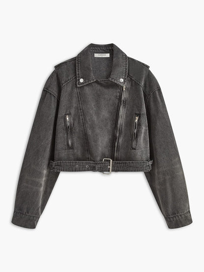 Schwarze Denim-Bikerjacke Rockstyle