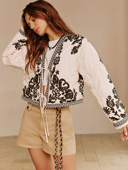 Modische Printjacke Schnüren Detail - IdealeKleiden