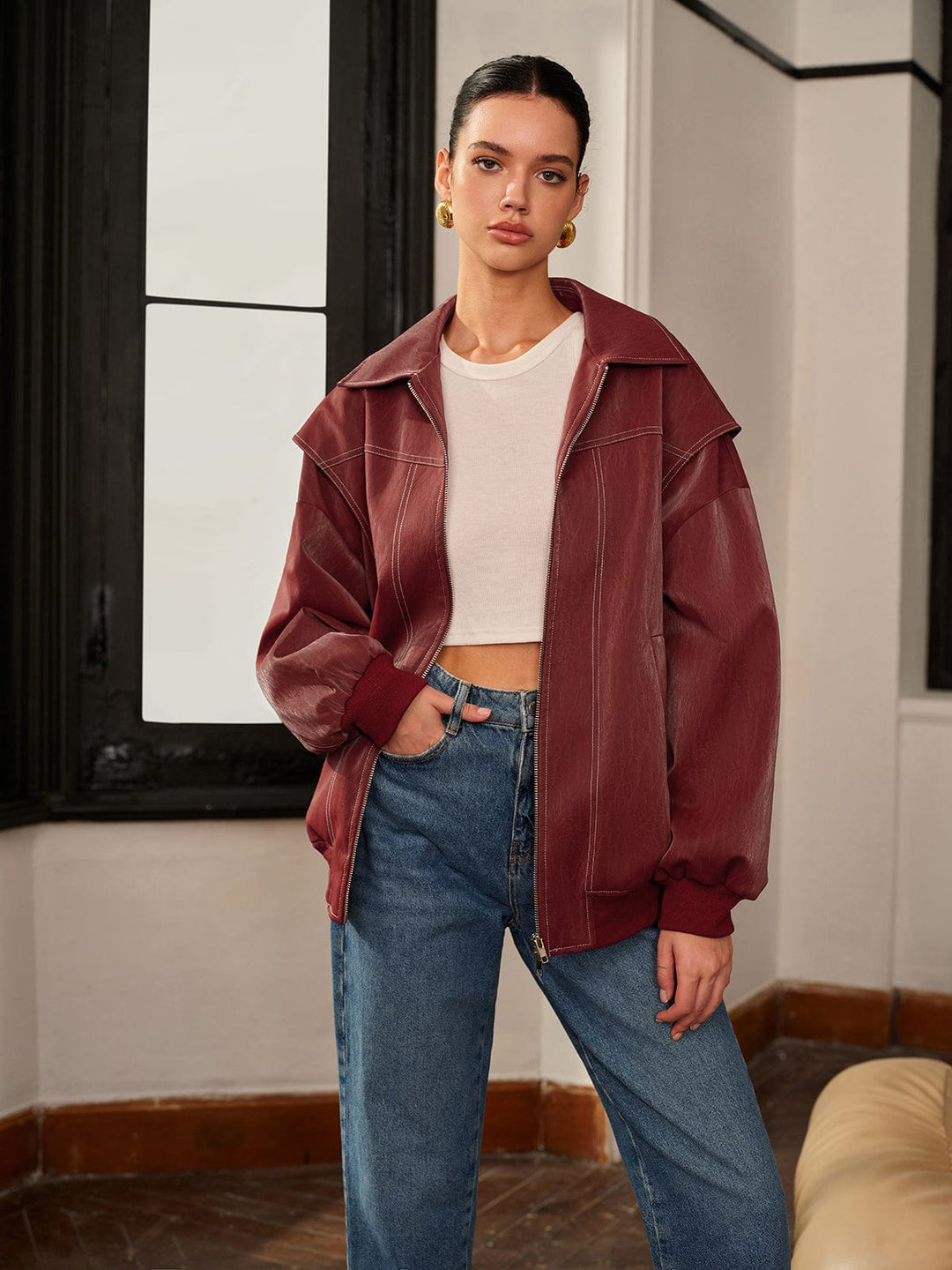 Stylische Damenjacke Bordeaux Rot Sportlich