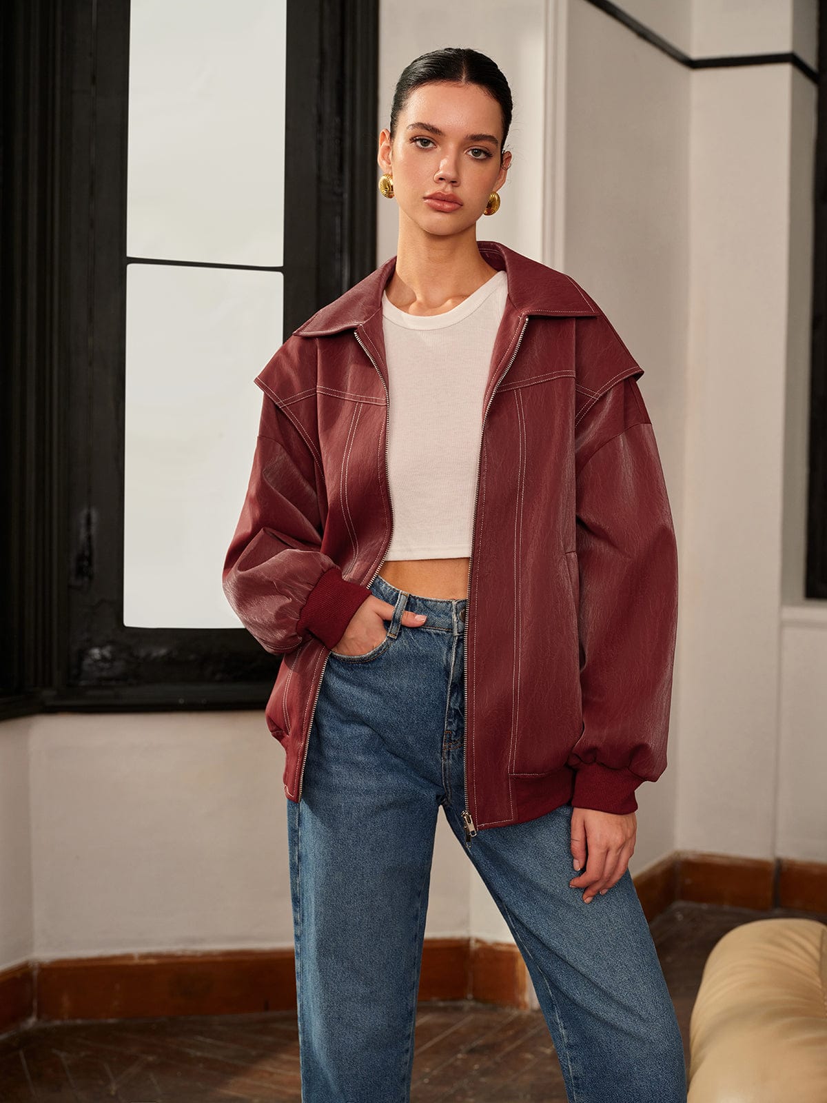 Stylische Damenjacke Bordeaux Rot Sportlich