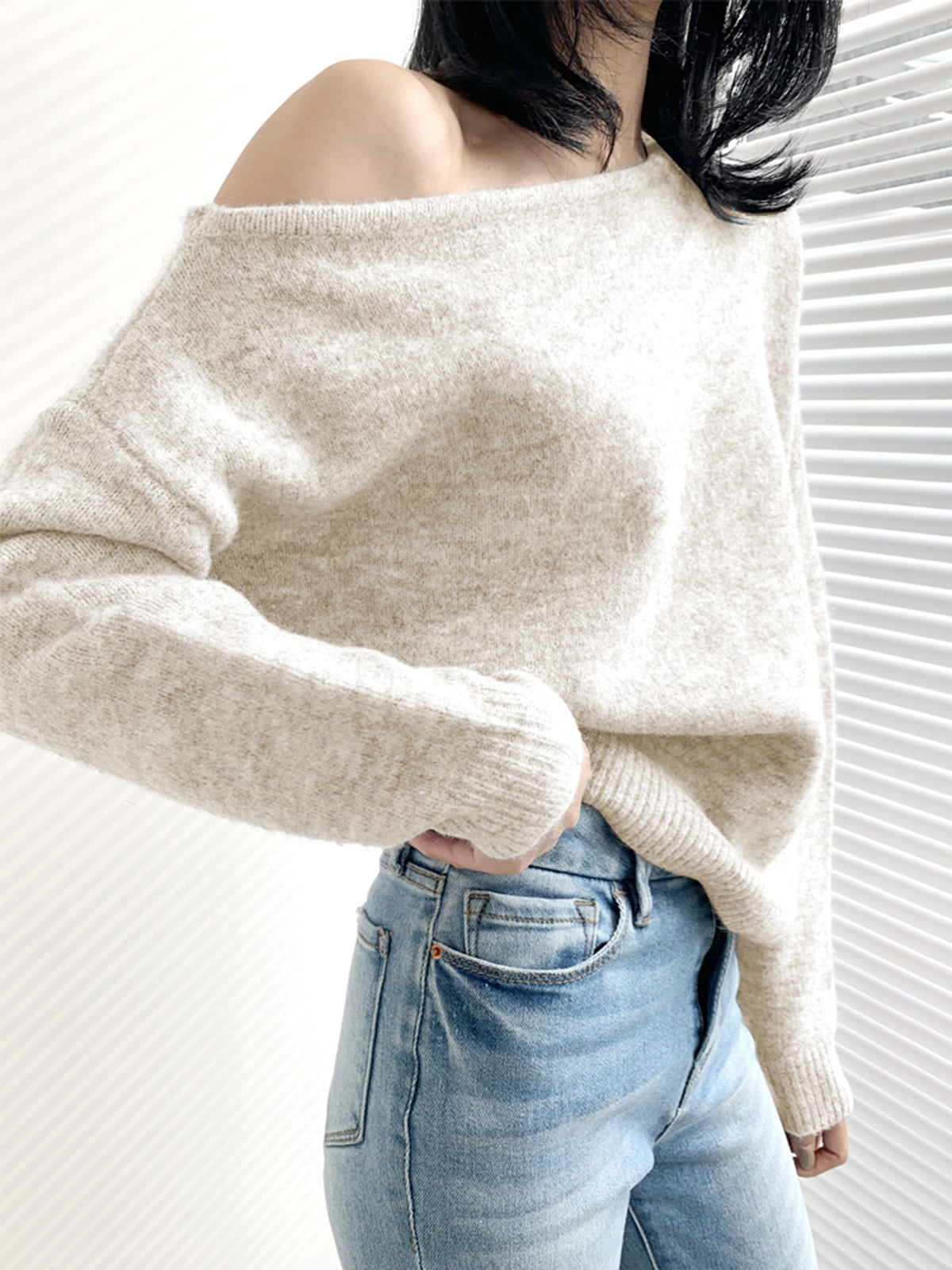 Weiches Frauenkleid | Off-shoulder Pullover Elegantes Design