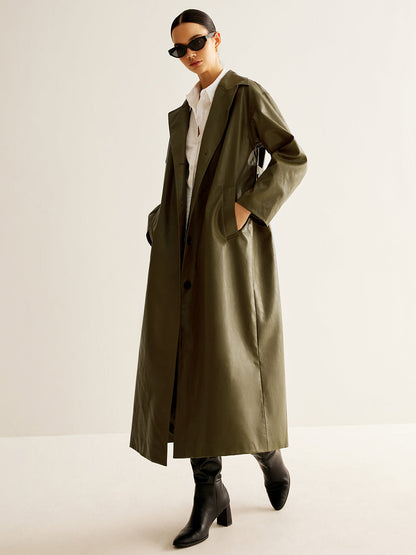 Stylische Kunstlederjacke Damen Lang - IdealeKleiden