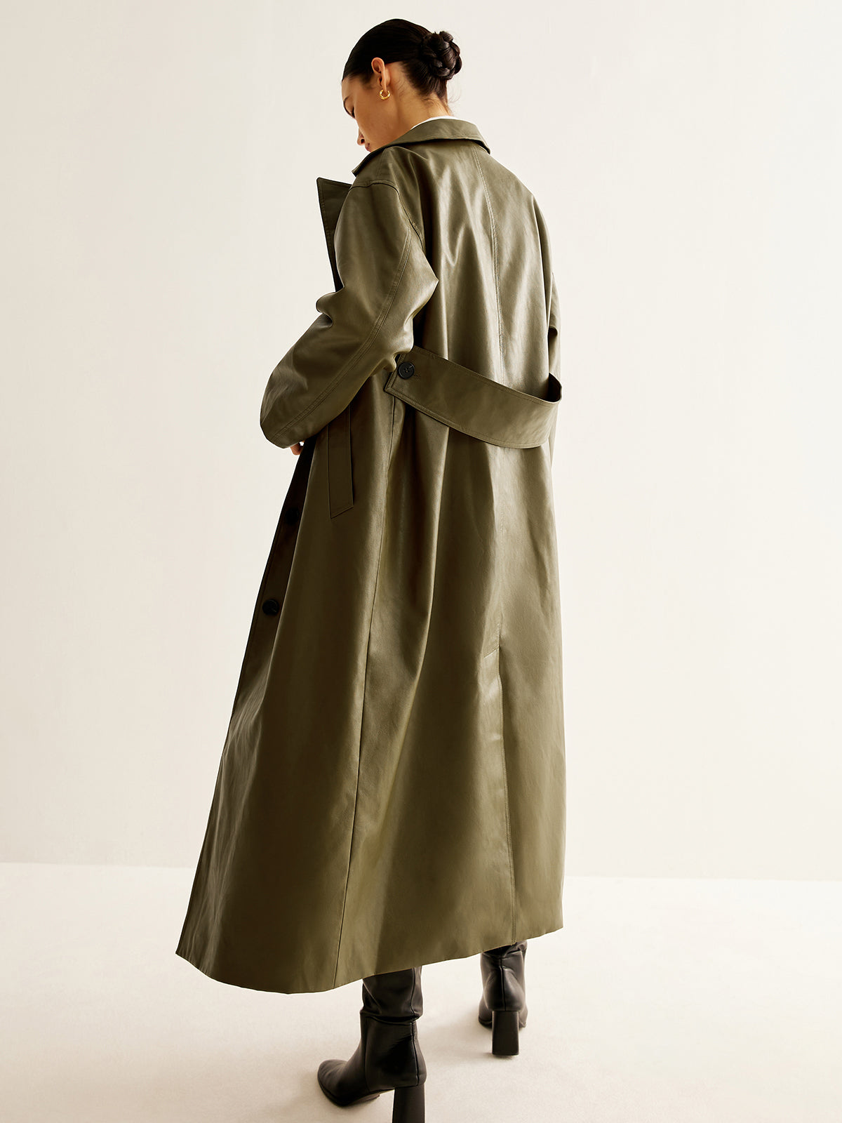 Lange Lederjacke Damen Grün Vintage Stil
