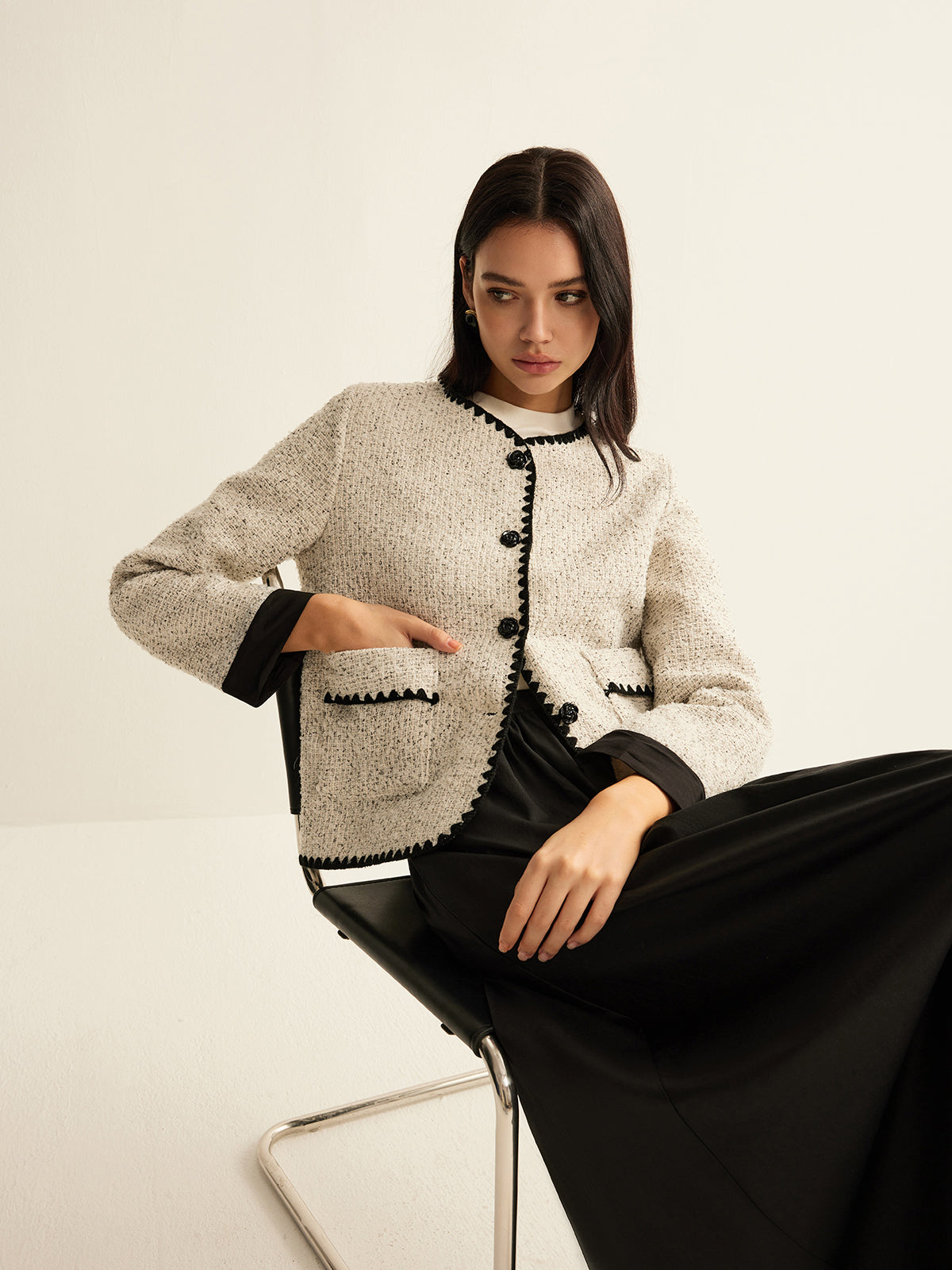 Stylische Tweedjacke Damen Kurz - IdealeKleiden