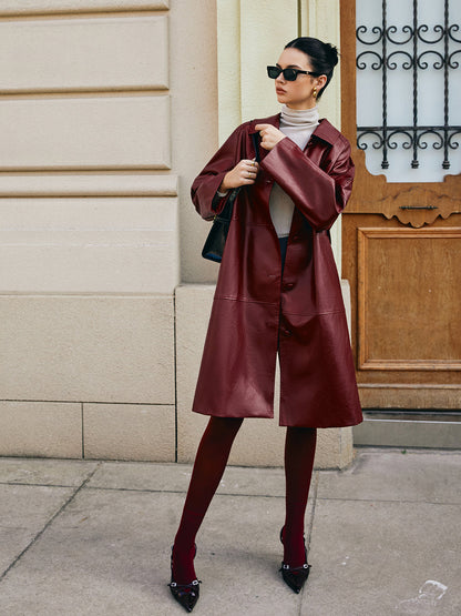 Stylische Kunstlederjacke Damen Lang