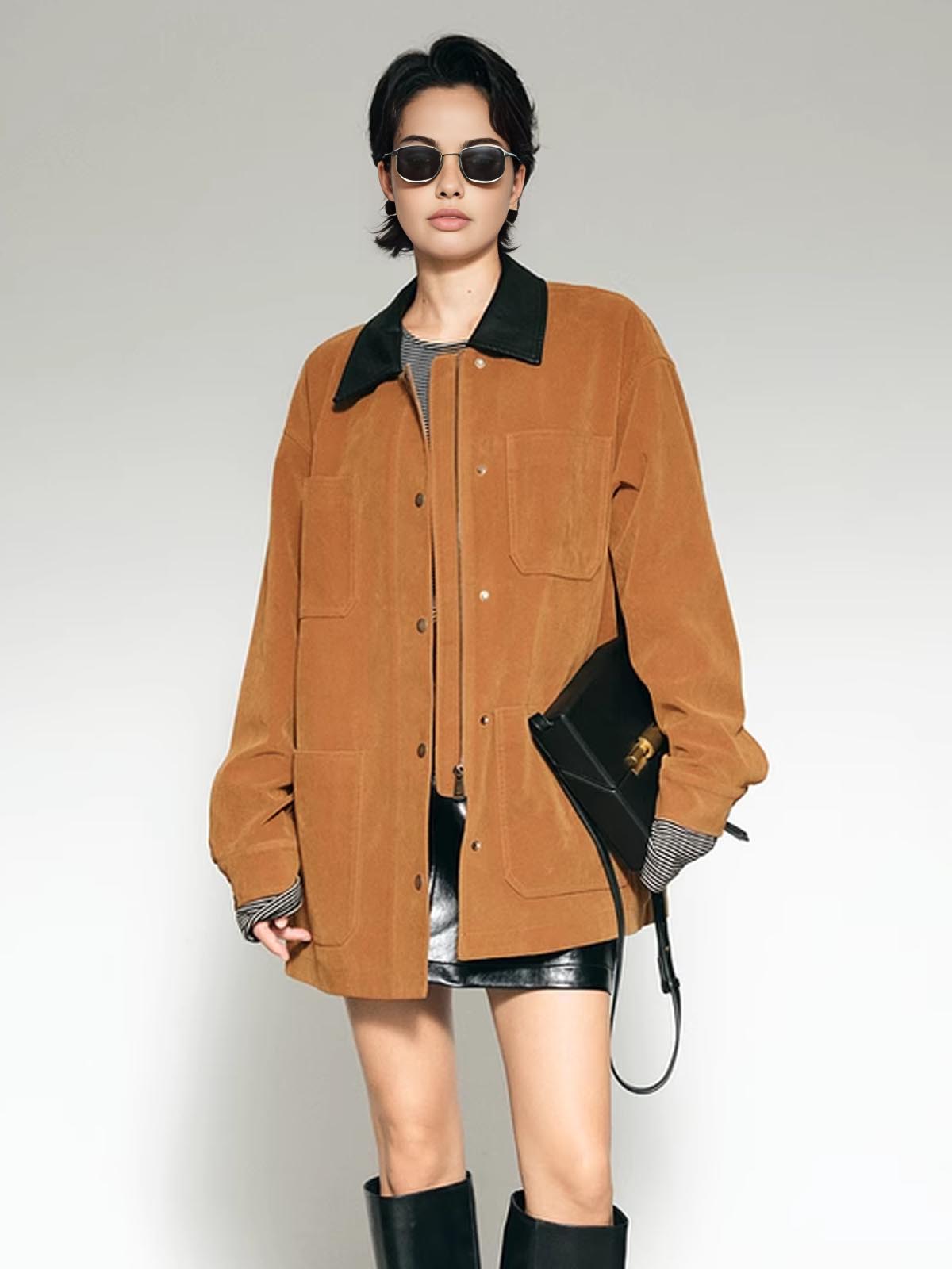 Oversized Lederjacke Modern Kragen