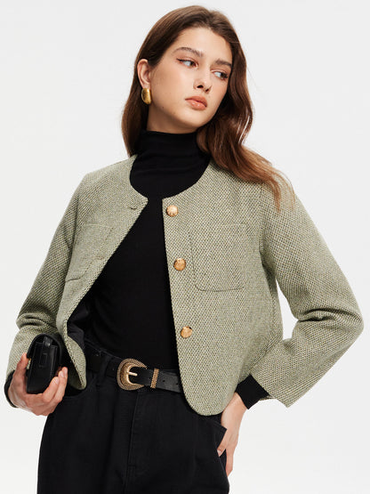Modische Tweed-Jacke mit Hals-Tasche