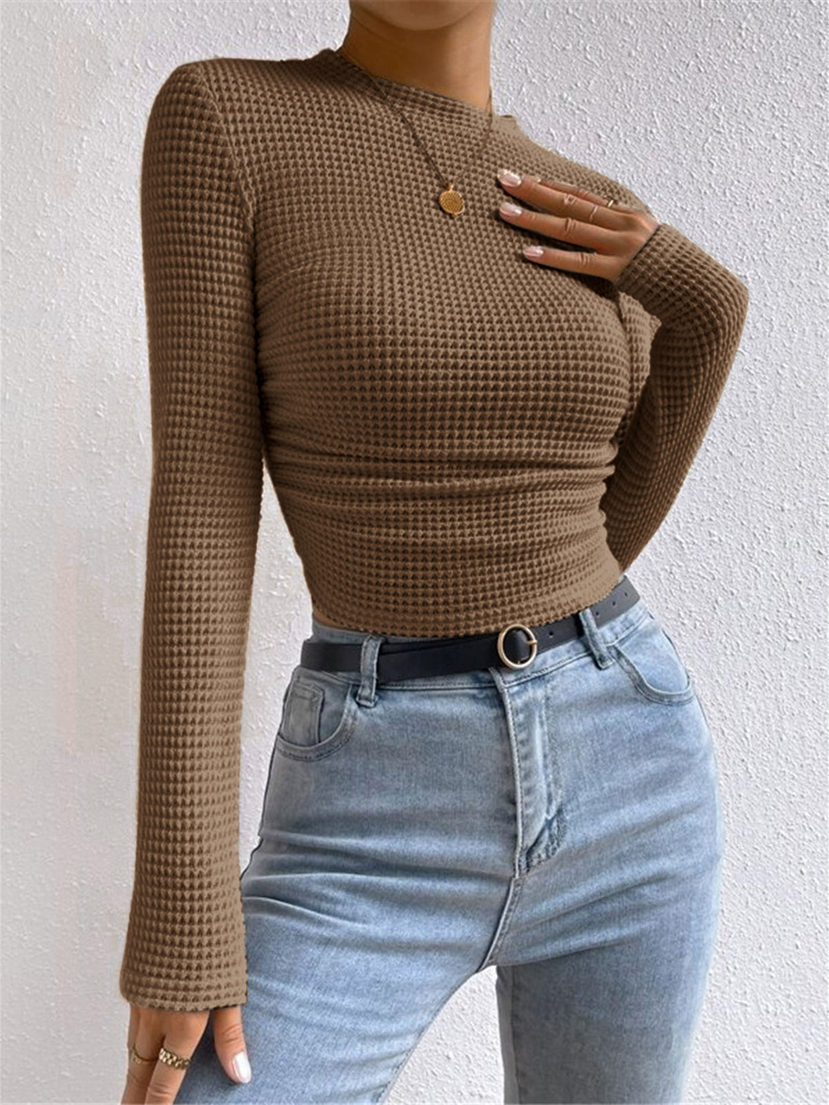 Schicke Slim-Pullover Waffelmuster Damen