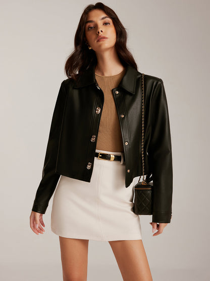 Kurze Lederjacke Damen Knopf Schick