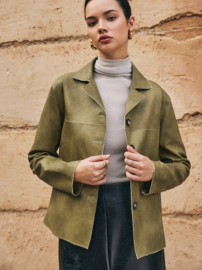 Modische Lederjacke Damen Straight Cut - IdealeKleiden