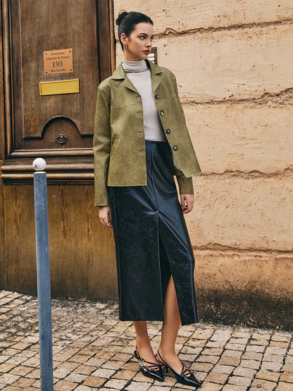 Modische Lederjacke Damen Straight Cut