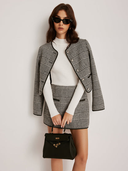 Elegante Plaid Jacke Mit Knöpfen