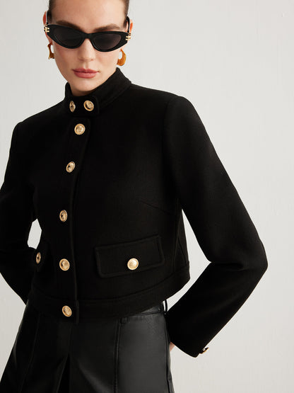 Stylische Damenjacke Kragenknopf Tweed - IdealeKleiden