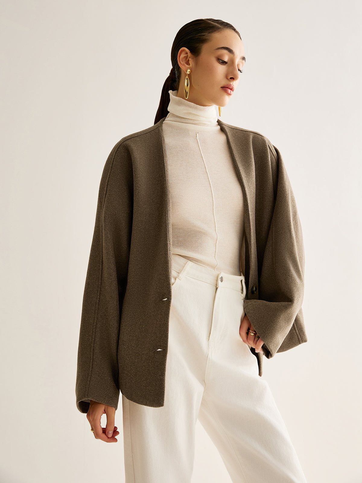 Stylische Damenjacke Halslose Warm - IdealeKleiden