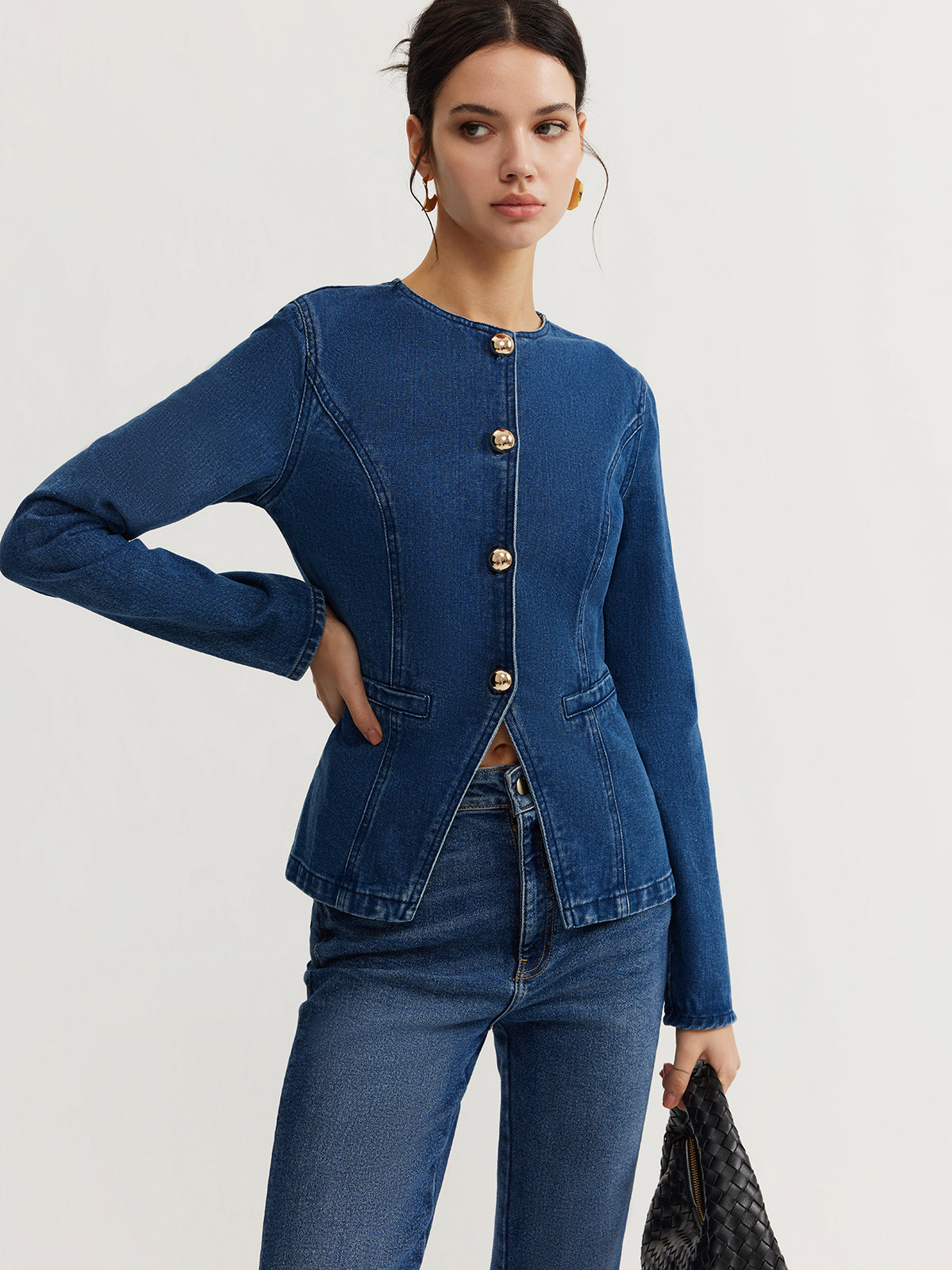 Schlanke Daunen-Jacke Jeans-Look