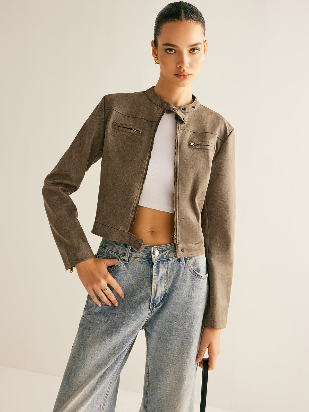 Modische Reißverschlussjacke Knopfkragen Design