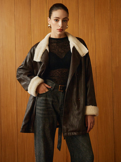 Elegante Lederjacke Damen Gurt Detail