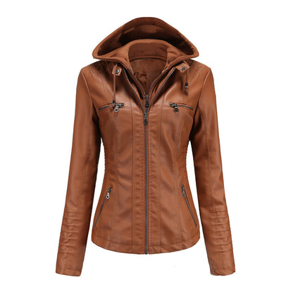 Lederjacke Mit Kapuze Slim Fit Style