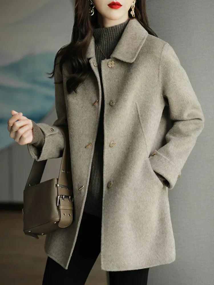 Damen Wollmantel Grau Modern Eleganz