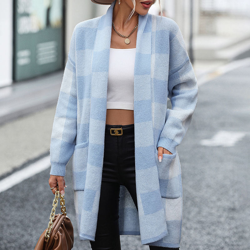 Modische Strickjacke Karomuster Damen