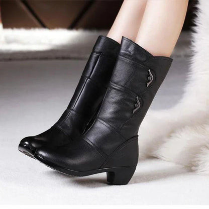 Schicke Damenstiefel Schwarz Leder Elegance